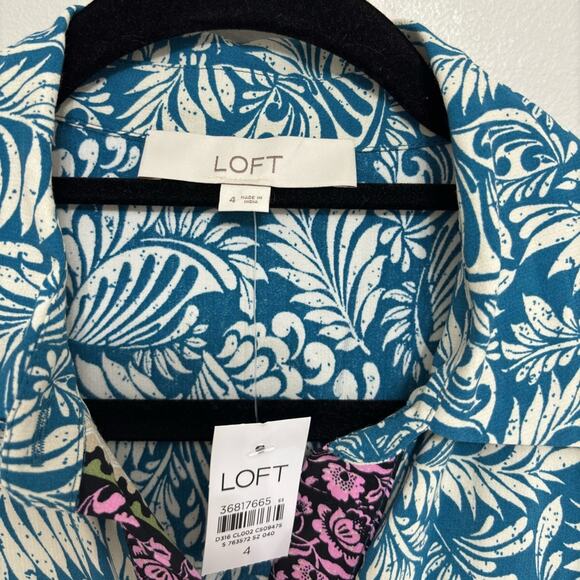 NWT LOFT Palm Collared Tie Waist Mini Dress in Grotto Teal - Size 4 - Picture 4 of 7